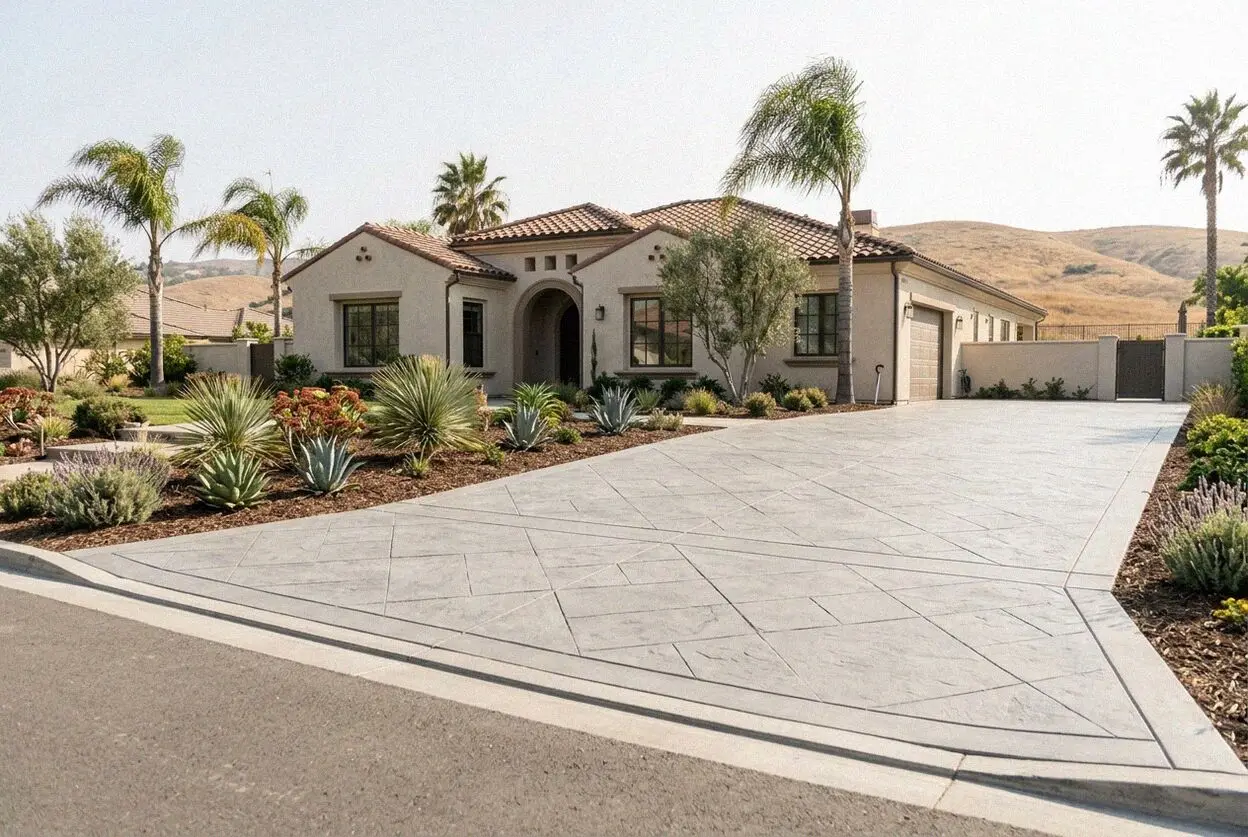 Finished concrete driveway at a village home in Irvine, California