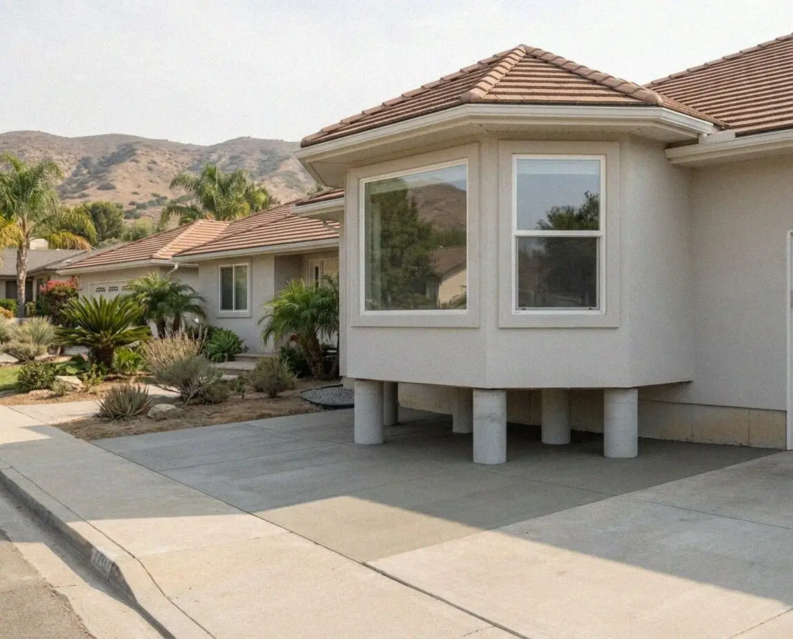 Hydraulic foundation raising on a single family residence in Irvine