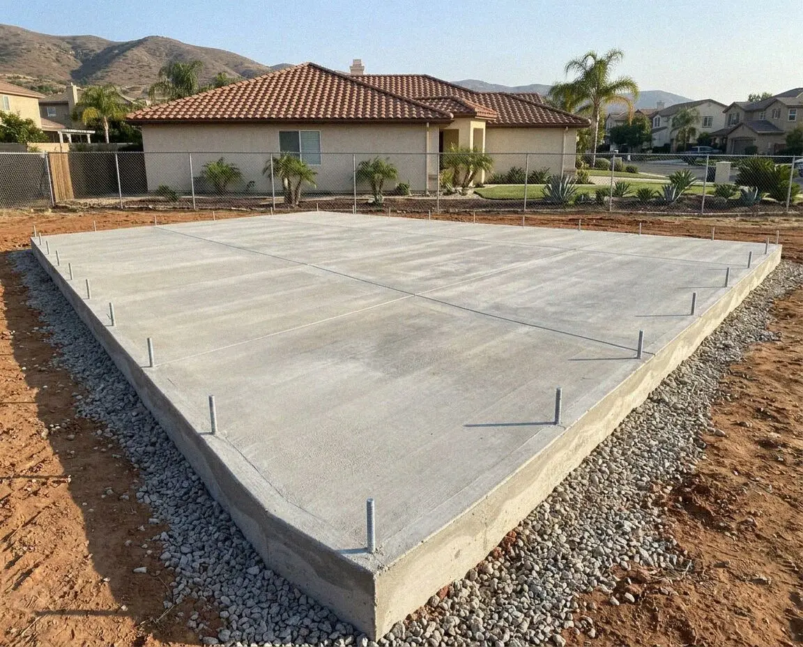 Reinforced slab foundation formwork at a residential home in Irvine